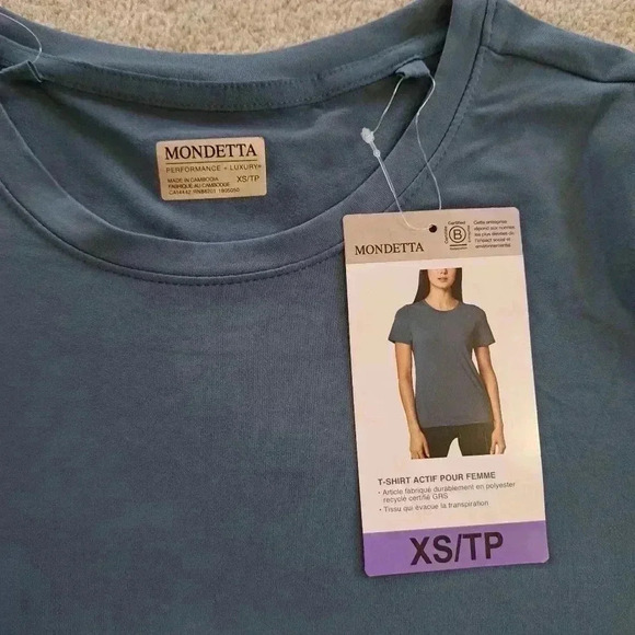 NWT Set of 2 Mondetta Active Tees XS Blue Grey Solid Striped T-shirts - Picture 9 of 11